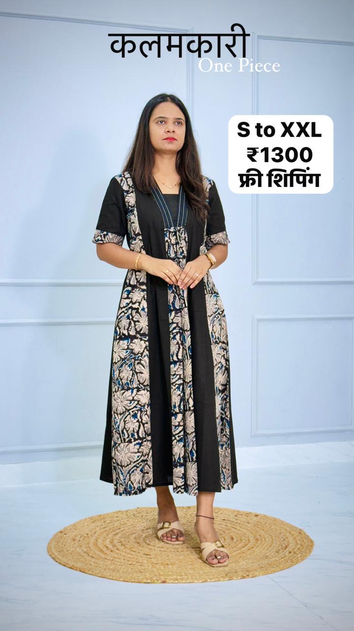 Kalamkari Black One Piece  Unique Collections