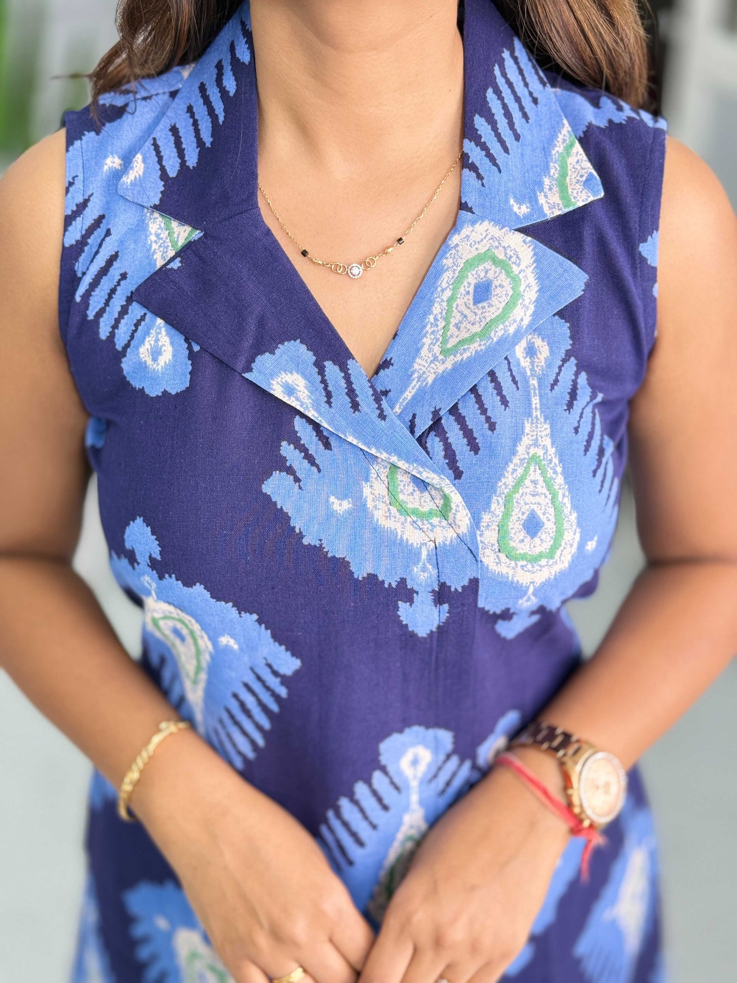 One Piece Short Blue (Blazer Neck)