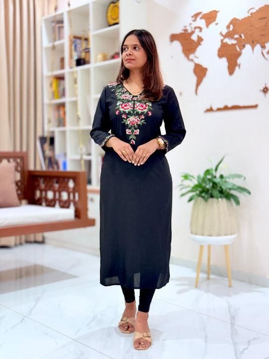 Kurti Reyon Black - White Flower