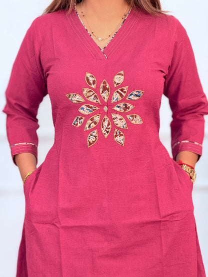 Kurti Pant Set - Kalamkari Pink