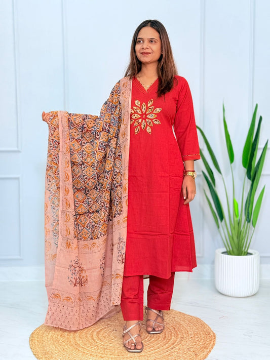 Kurti Pant Set - Kalamkari Rust Orange