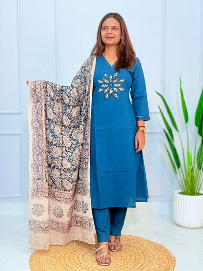 Kurti Pant Set - Kalamkari Blue